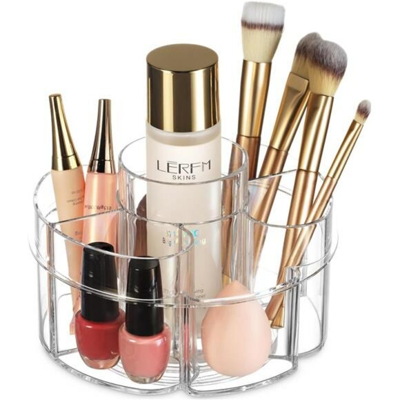 Clear Rotating Makeup Organizer Small 360 Spinning Cosmetic Storage Vanity Caddy - Picture 1 of 7